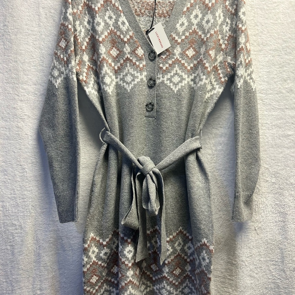 Lucky Brand NWT Women’s Belted Aztec Sweater Dress, size XL